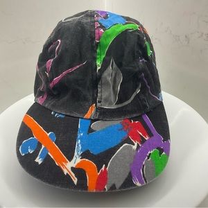 Vintage 90's WENDY'S 4 Panel Retro Neon Splatter Snapback Hat Cap O/S